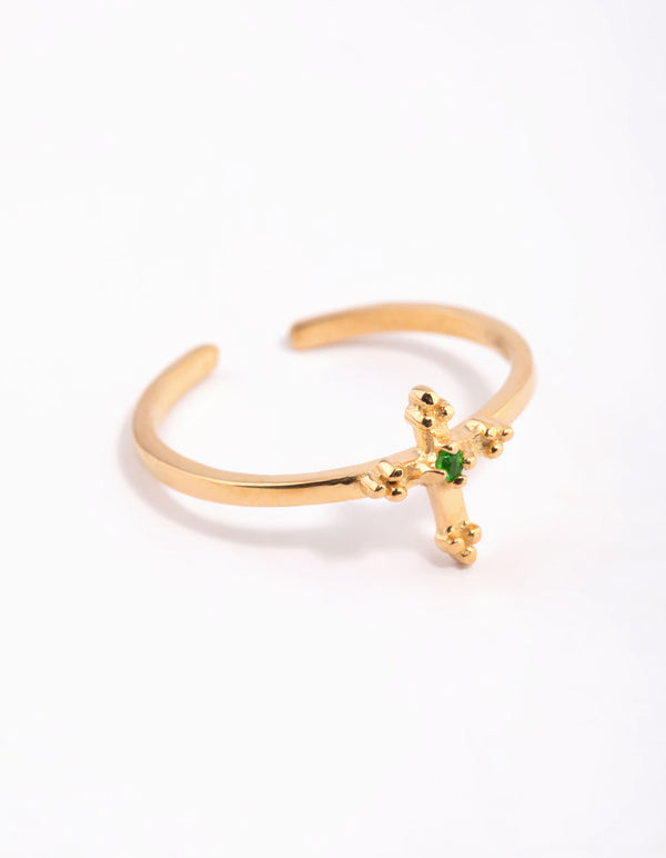 Gold Plated Sterling Silver Cross Ring
