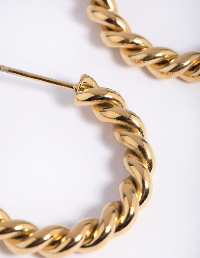 Gold Plated Stainless Steel Twisted Hoop Earrings