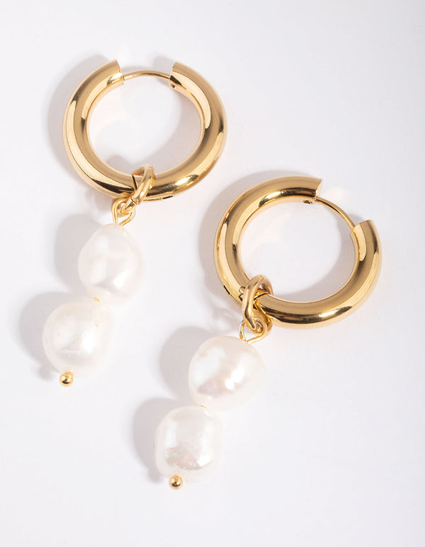 Gold Plated Surgical Steel Drop Earrings with Freshwater Pearls