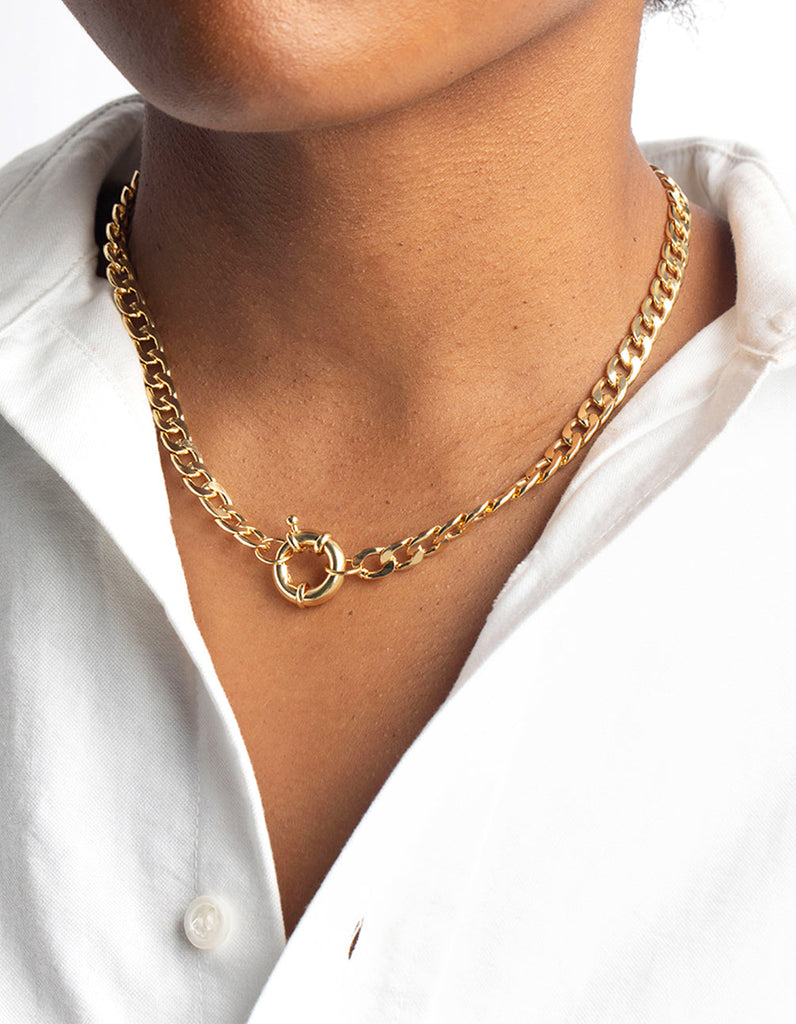 Gold Plated Curb Chain Clasp Necklace