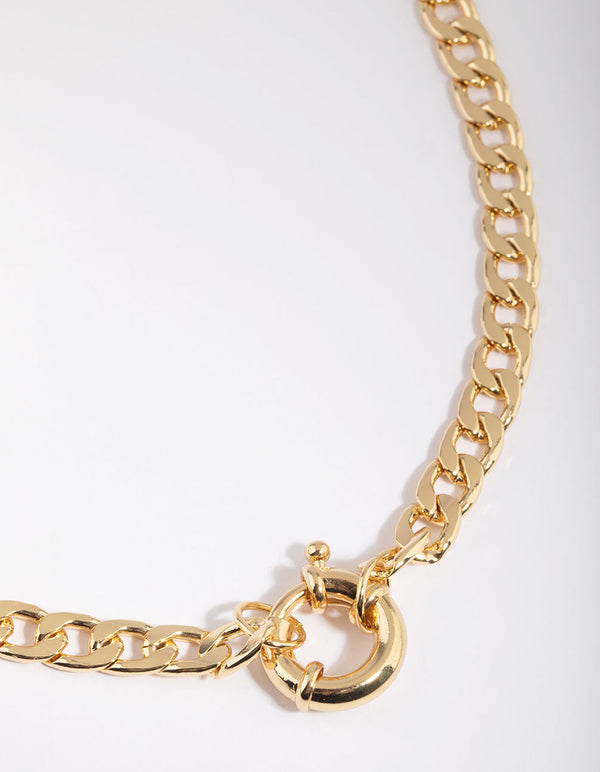 Gold Plated Curb Chain Clasp Necklace
