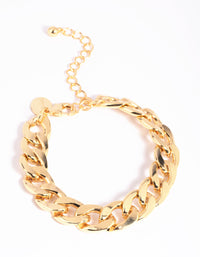 Gold Plated Curb Chain Bracelet - link has visual effect only