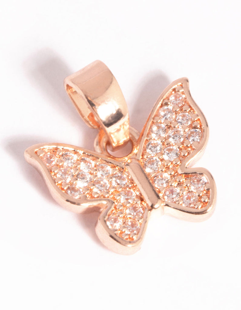 Rose Gold Plated Butterfly Charm with Cubic Zirconia