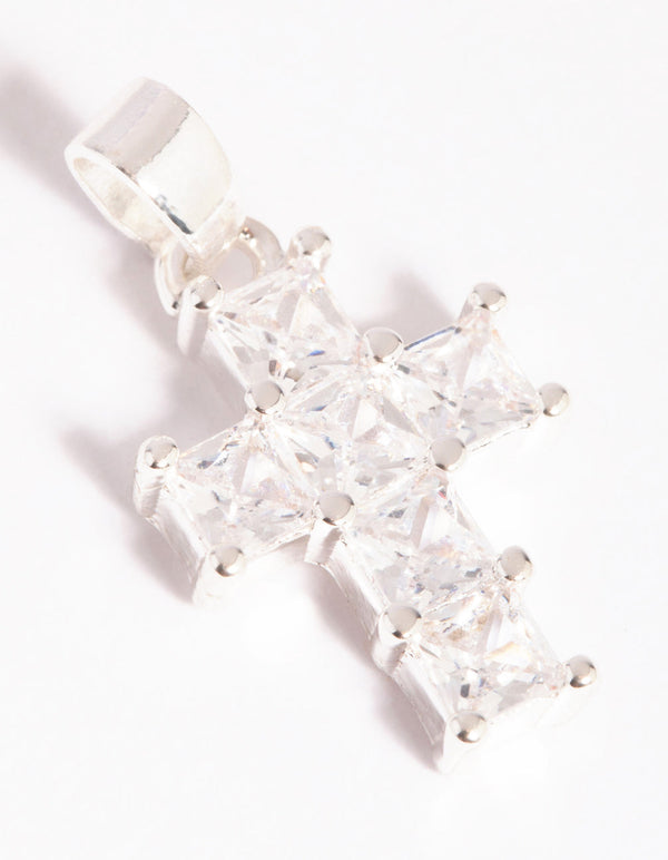 Silver Plated Cross Charm with Cubic Zirconia