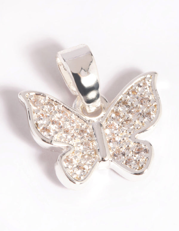 Silver Plated Butterfly Charm with Cubic Zirconia