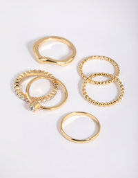 Gold Plated Molten Diamante Ring 6-Pack - link has visual effect only