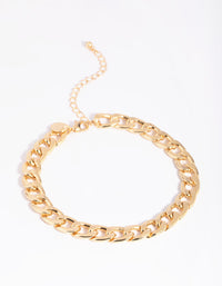 Gold Plated Curb Chain Anklet - link has visual effect only
