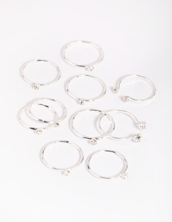 Silver Diamante Ring Stack 8-Pack