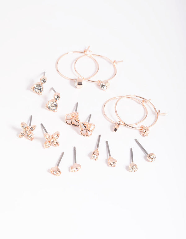 Rose Gold Dainty Garden Stud Earring 8-Pack