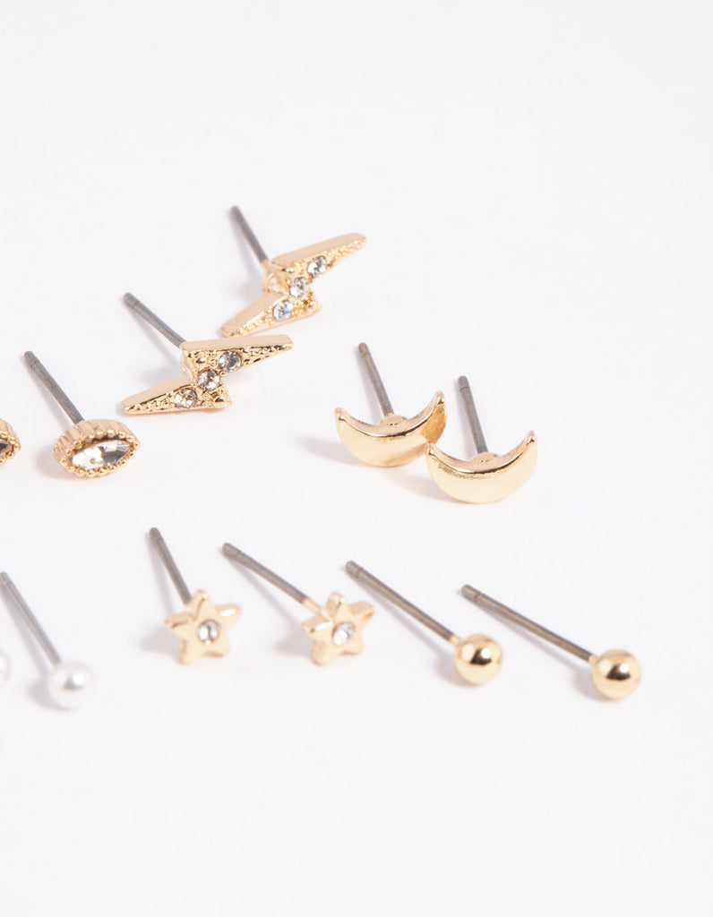 Gold Celestial Pearl Stud Earring 8-Pack