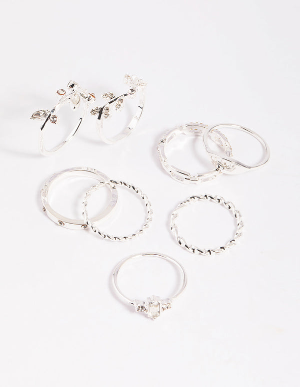 Silver Leaves Ring Stack 8-Pack