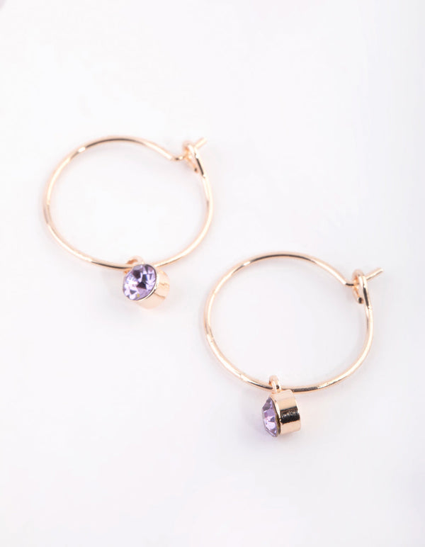 Purple Diamante Huggie Hoop Earrings