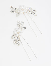 Silver Pearl Flower Diamante Pin Pack - link has visual effect only
