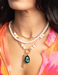 Green Pearl & Tassel Layered Necklace - link has visual effect only