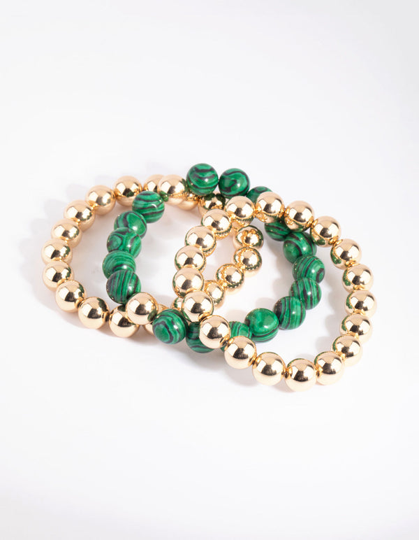 Green Beaded Stretch Bracelet