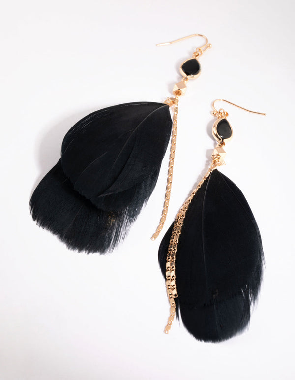 Black Feather Drop Earrings