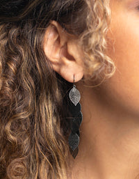 Matte Black Glitter Leaf Drop Earrings - link has visual effect only
