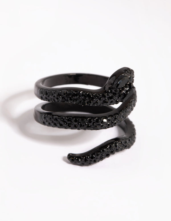 Matte Black Diamante Snake Ring