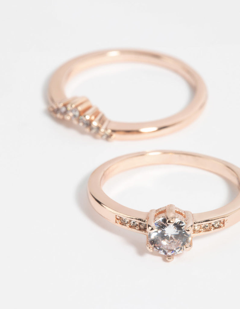 Rose Gold Plated Cubic Zirconia Engagement Style Ring Set