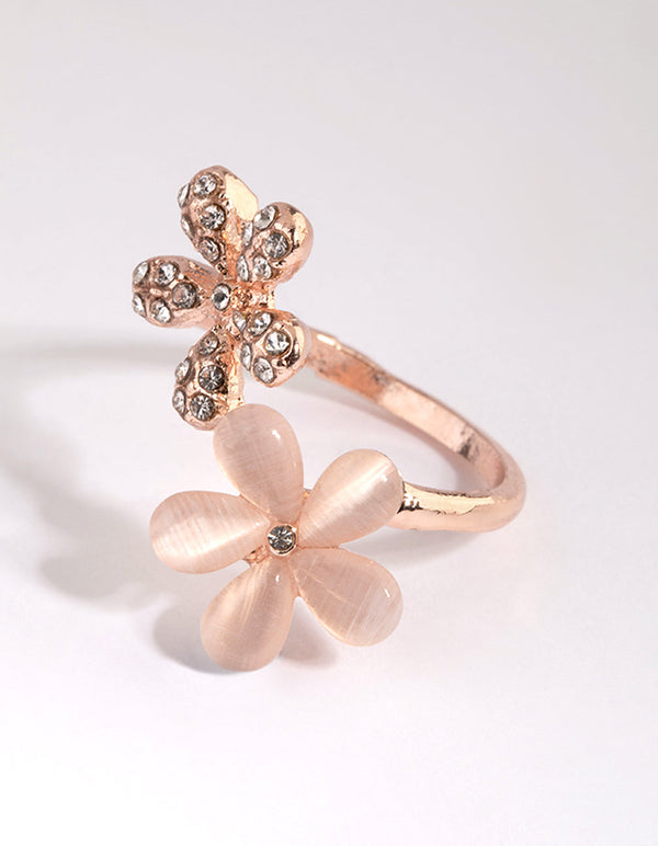 Rose Gold Diamante Flower Ring