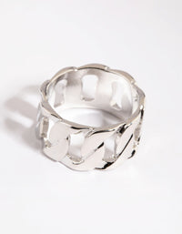 Rhodium Chain Link Ring - link has visual effect only
