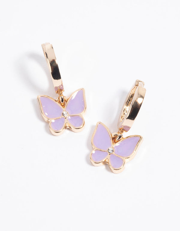 Purple Butterfly Huggie Hoop Earrings