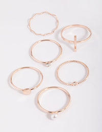 Rose Gold Dainty Pearl Ring Stack 6-Pack - link has visual effect only