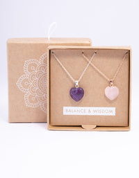 Mixed Metal Semi-Precious Heart Necklace Set - link has visual effect only