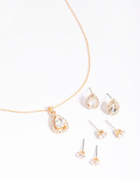 Gold Diamond Simulant Diamante & Pearl Necklace & Earrings Set - link has visual effect only