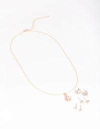 Gold Diamond Simulant Diamante & Pearl Necklace & Earrings Set - link has visual effect only