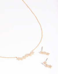 Gold Diamond Simulant Flower Necklace & Earrings Set - link has visual effect only