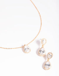Gold Diamond Simulant Necklace & Earrings Set - link has visual effect only
