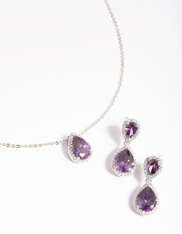 Rhodium Diamond Simulant Pearl Necklace & Earrings Set