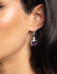 Purple Diamond Simulant Huggie Hoop Earrings - link has visual effect only
