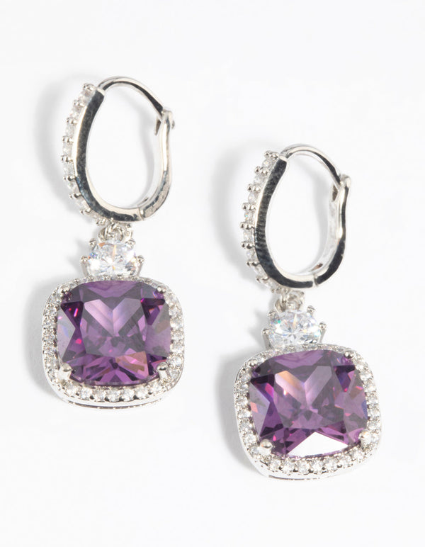 Purple Diamond Simulant Huggie Hoop Earrings