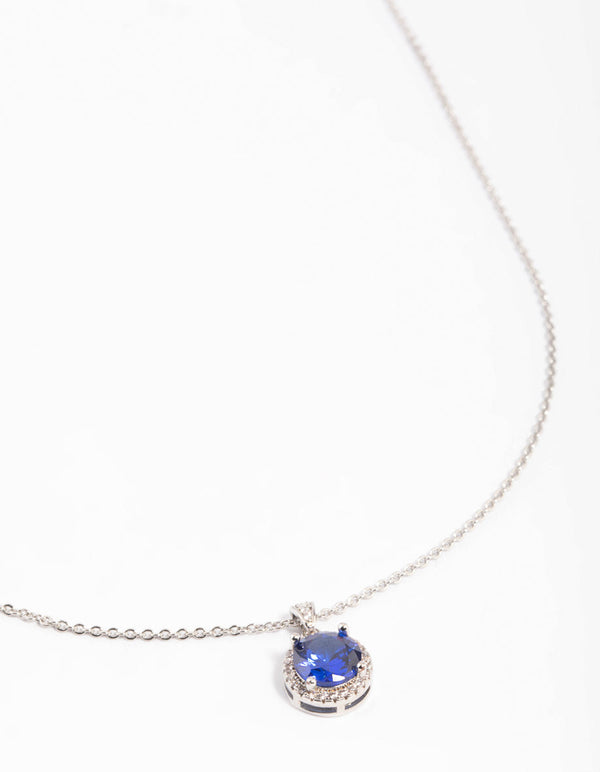 Diamond Simulant Sapphire Halo Necklace