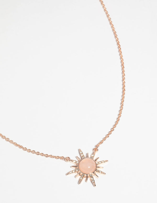 Rose Gold Plated Diamante & Quartz Sun Necklace