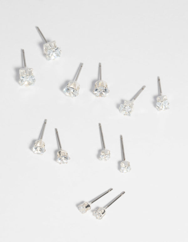 Silver Cubic Zirconia Earring 6-Pack