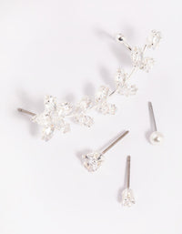 Silver Cubic Zirconia Vine Cuff Earring 4-Pack - link has visual effect only