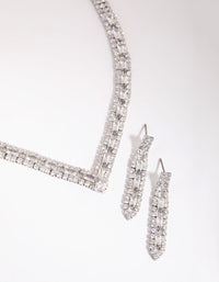 Silver Cubic Zirconia Statement Necklace and Earrings Set - link has visual effect only
