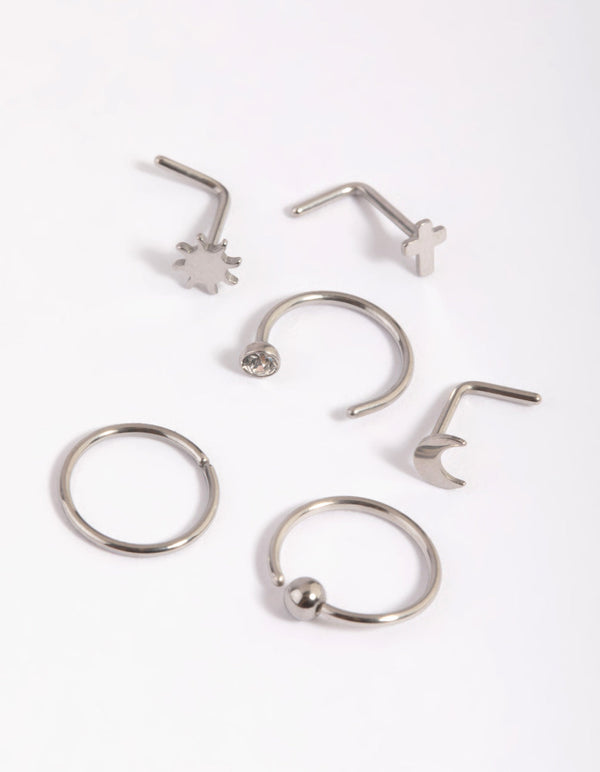 Surgical Steel Moon & Cross Nose Studs