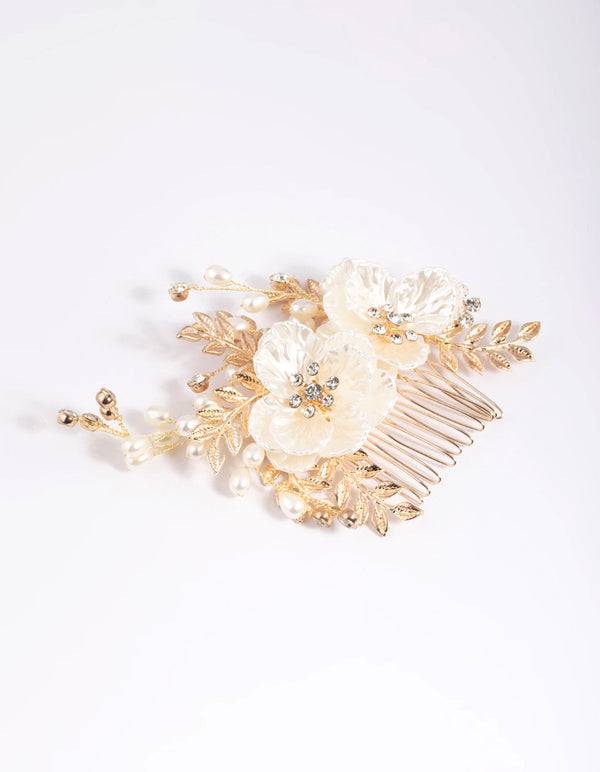 Gold Pearlised Flower Comb