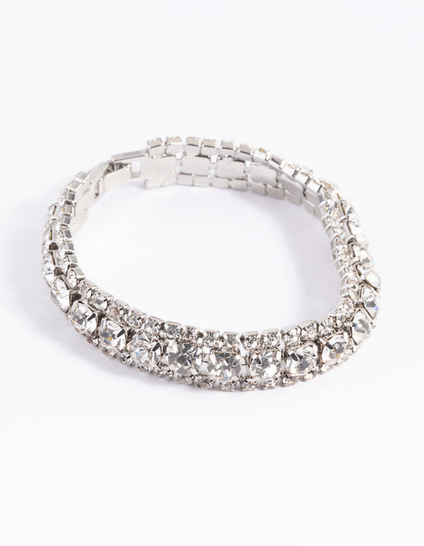 Rhodium Diamante Layered Bracelet