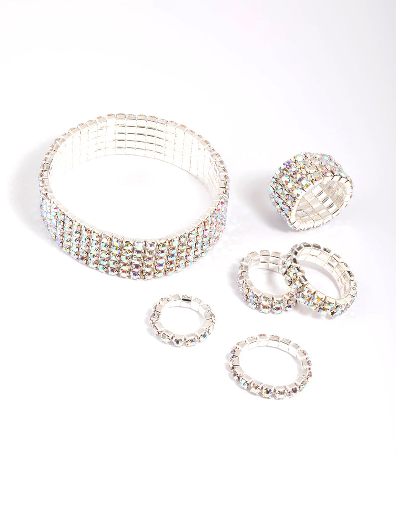 Silver Diamante Bracelet & Ring Set