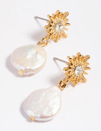 Gold Plated Freshwater Pearl Celestial Drop Earrings - link has visual effect only