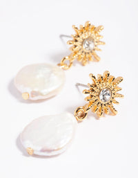 Gold Plated Freshwater Pearl Celestial Drop Earrings - link has visual effect only
