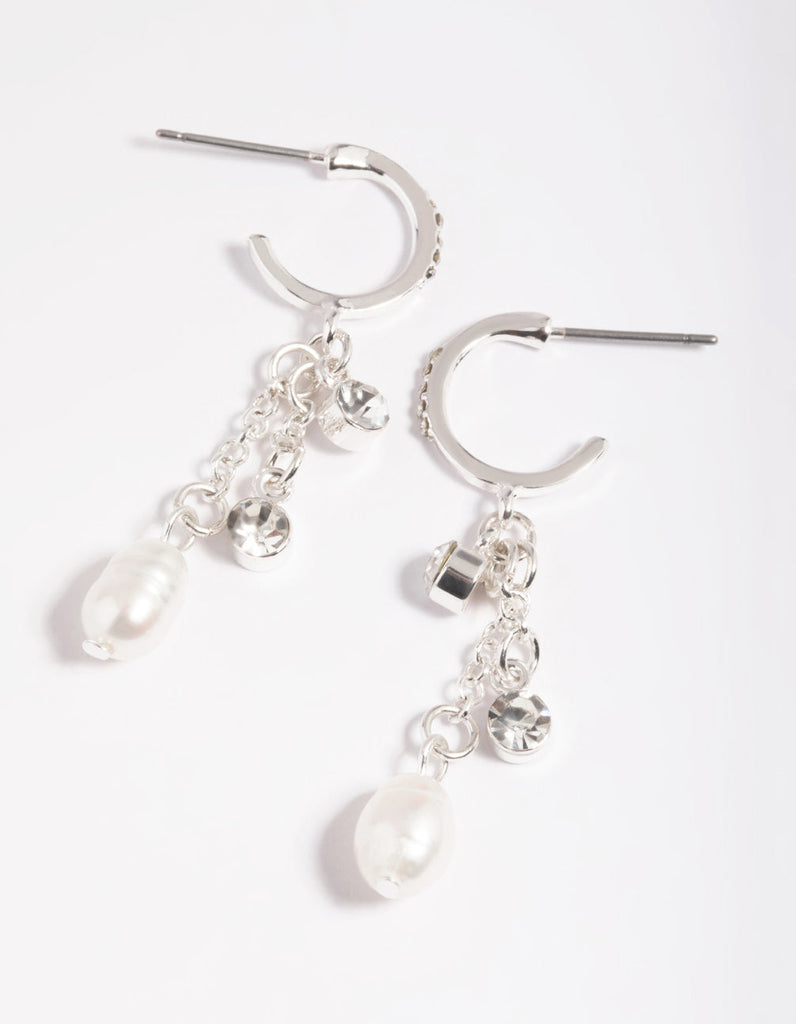 Silver Plated Freshwater Pearl Chain Drop Earrings