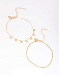 Gold Plated Molten Disc Anklet Set - link has visual effect only