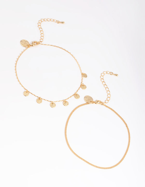 Gold Plated Molten Disc Anklet Set