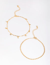 Gold Plated Diamante Leaf Anklet - link has visual effect only
